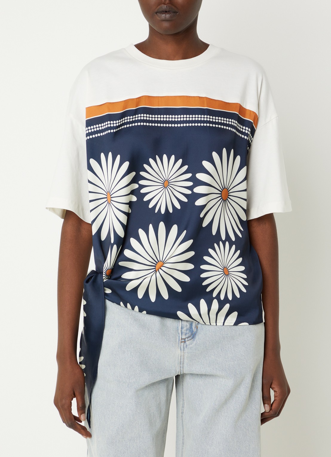 Sandro T-shirt met bloemenprint - detail 4 donkerblauw