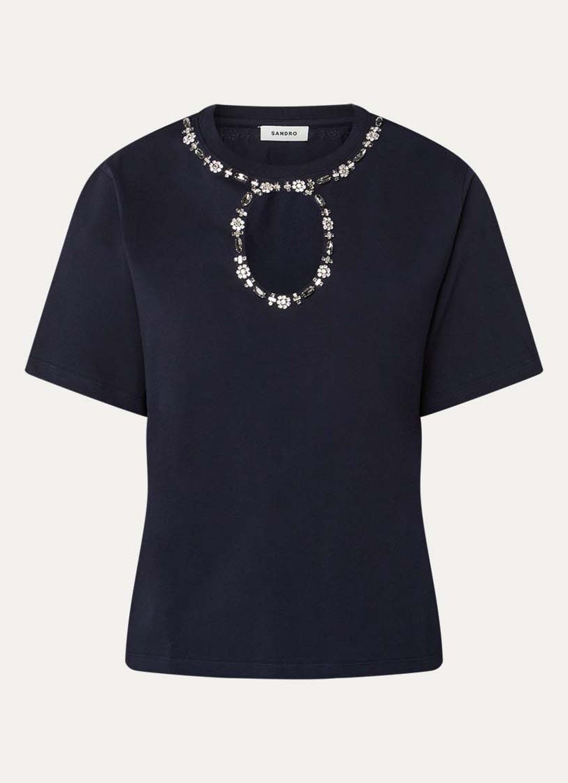 Sandro T-shirt met cut-out detail en strass - voorkant 2 donkerblauw