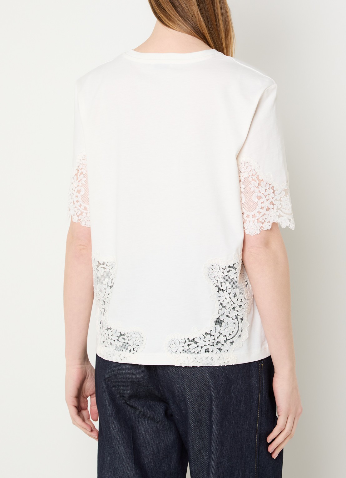 Sandro T-shirt met details van kant - achterkant gebroken wit