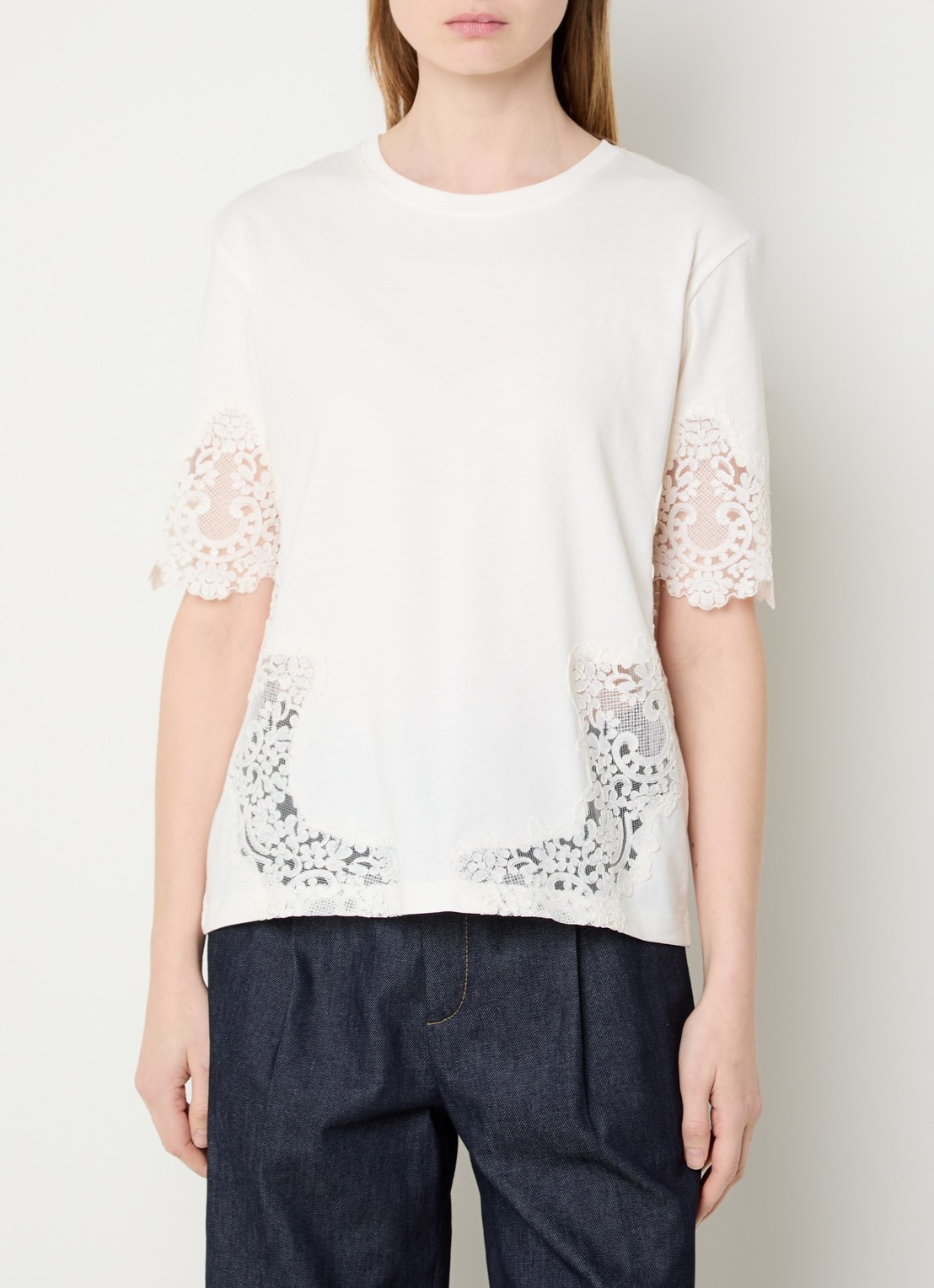 Sandro T-shirt met details van kant - detail 2 gebroken wit
