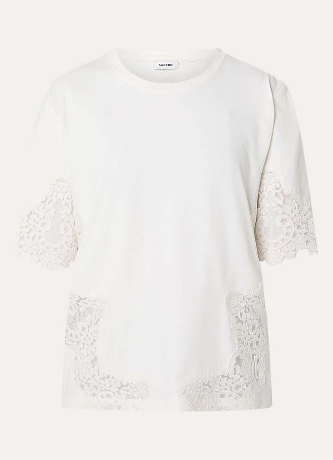 Sandro T-shirt met details van kant - voorkant 3 gebroken wit