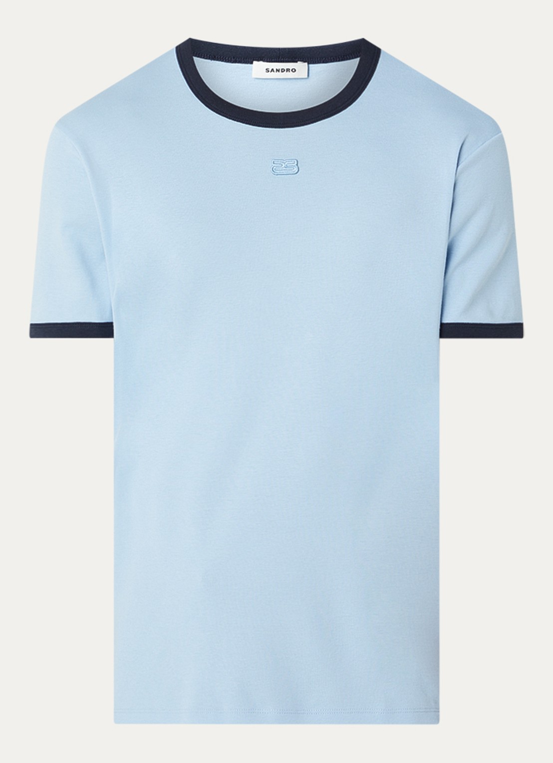 Sandro T-shirt met logoborduring - voorkant 3 blauwgrijs