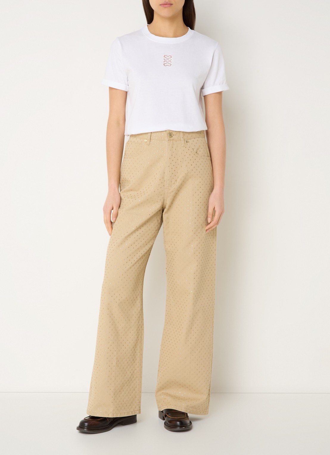 Sandro T-shirt met opengewerkt detail - voorkant 3 wit