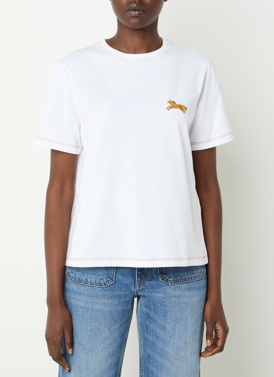 Sandro T-shirt met pailletten en siernaad - detail 2 wit
