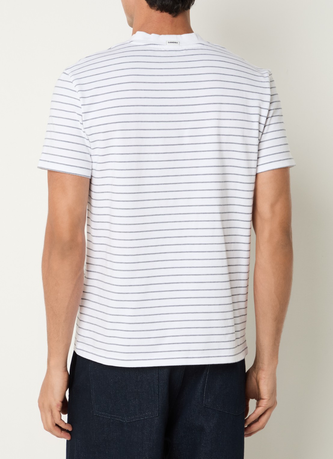 Sandro T-shirt met streepprint - achterkant 2 gebroken wit
