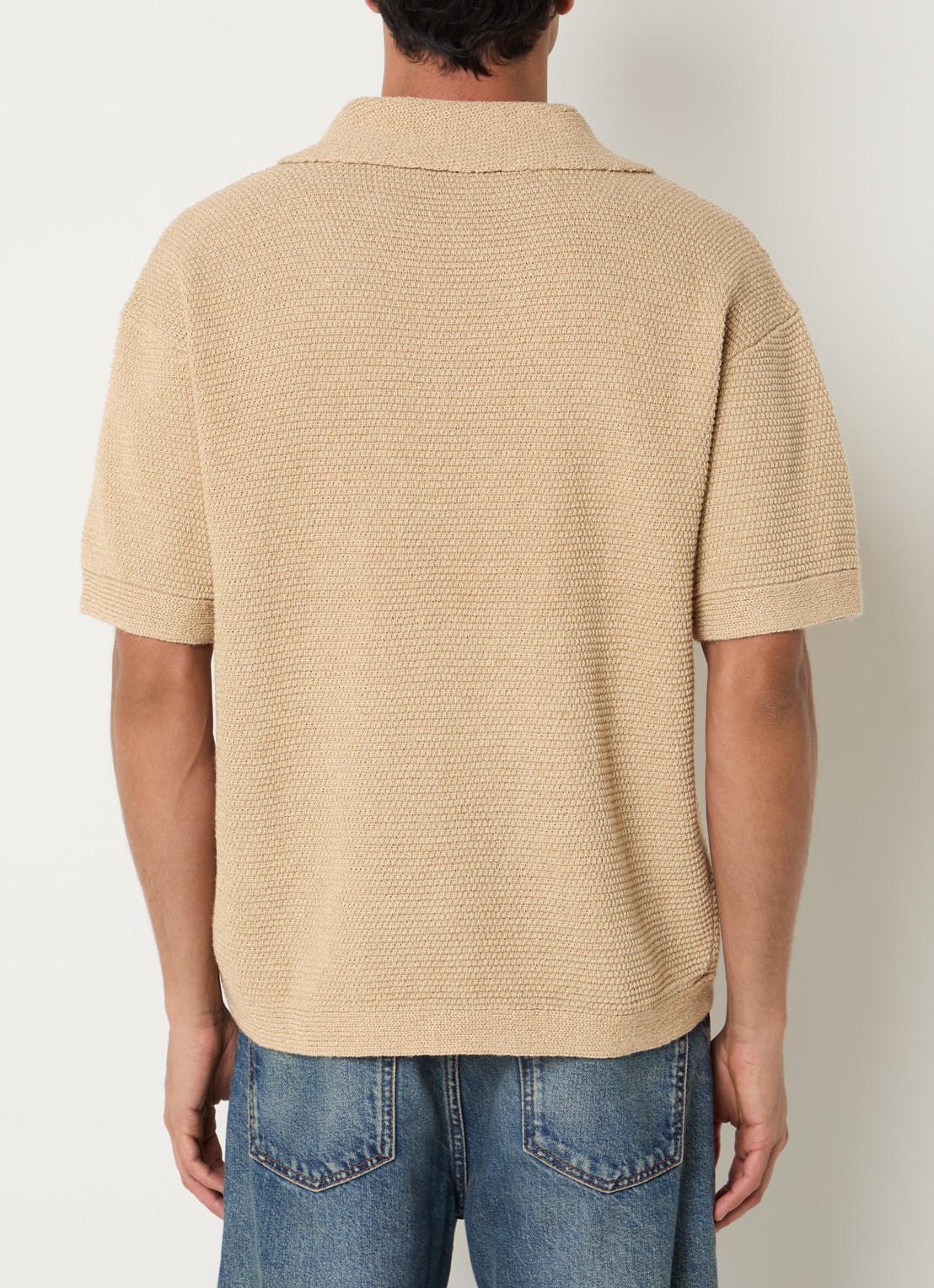 Sandro T-shirt met structuur en V-hals - achterkant 3 beige
