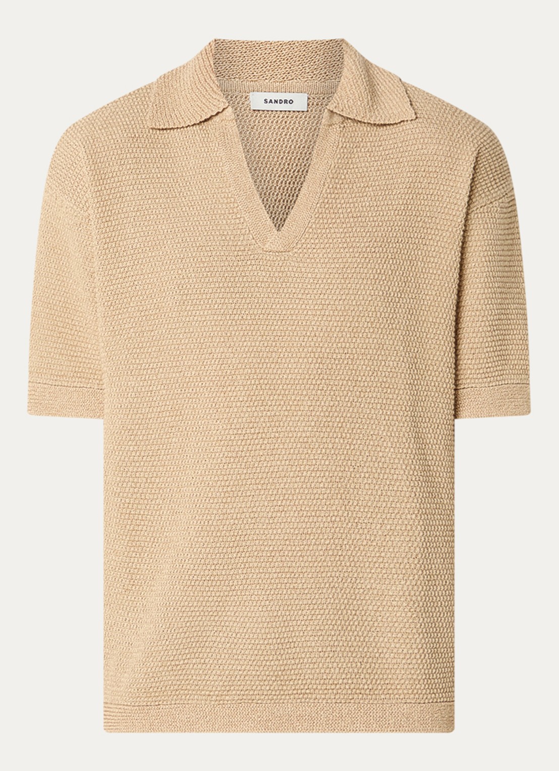 Sandro T-shirt met structuur en V-hals - voorkant beige