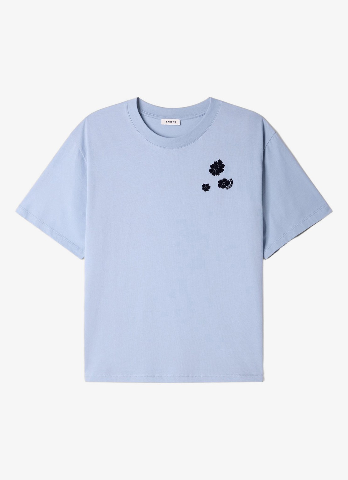 Sandro T-shirt van katoen met bloemenprint - voorkant 5 sky blue / lichtblauw