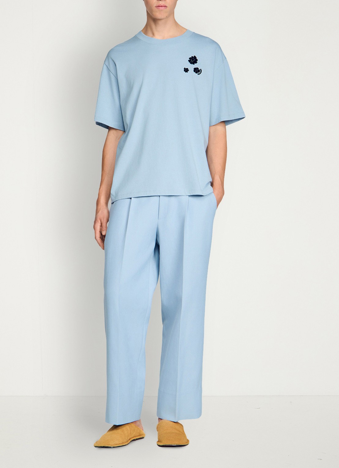 Sandro T-shirt van katoen met bloemenprint - voorkant 6 sky blue / lichtblauw