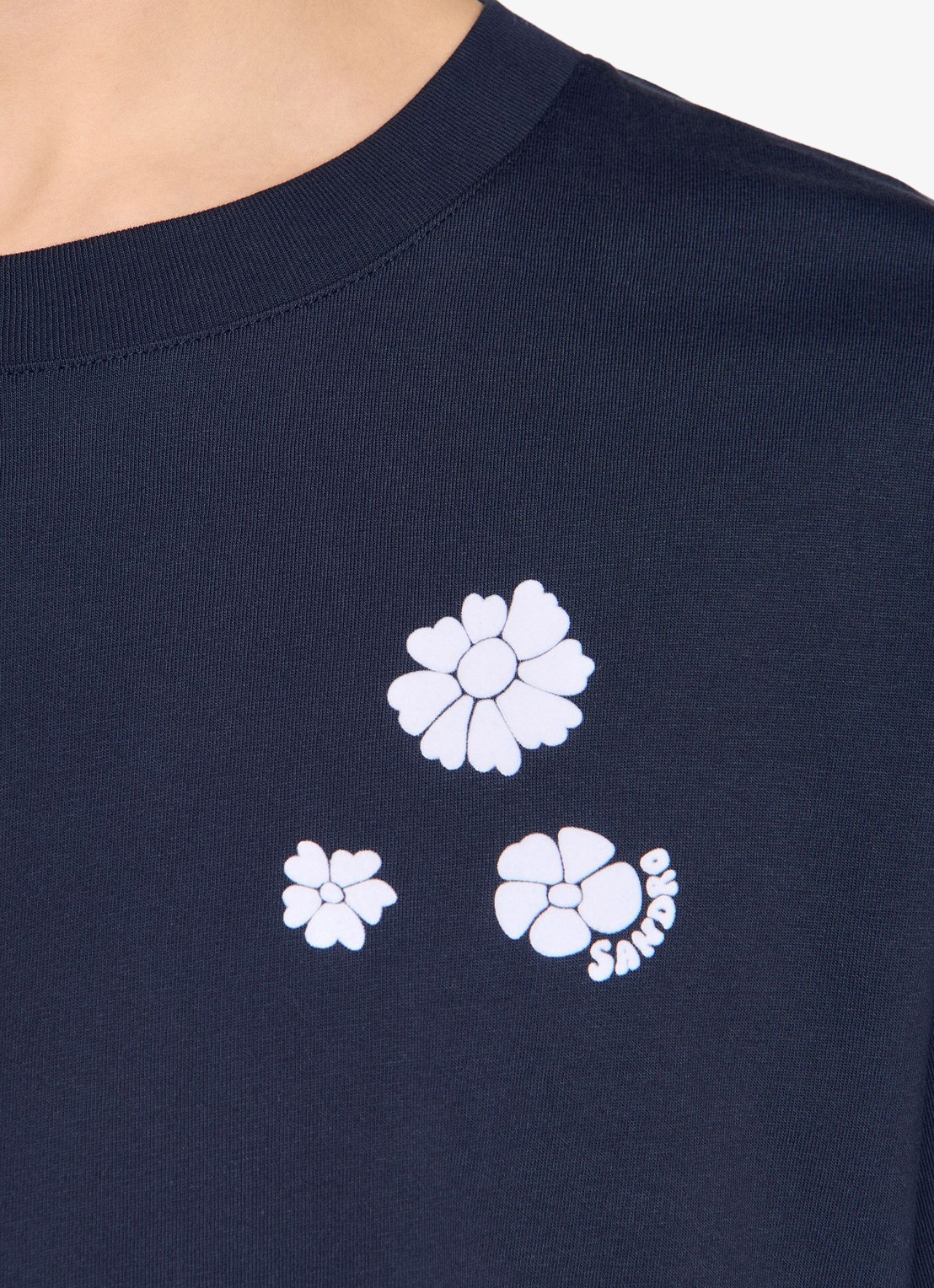 Sandro T-shirt van katoen met bloemenprint - detail 2 navy blue / blauw