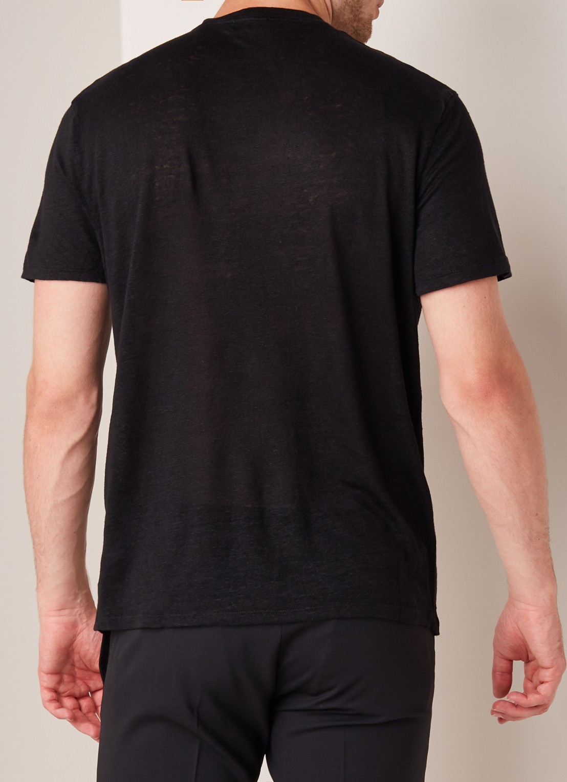 Sandro T-shirt van linnen met ronde hals - achterkant zwart