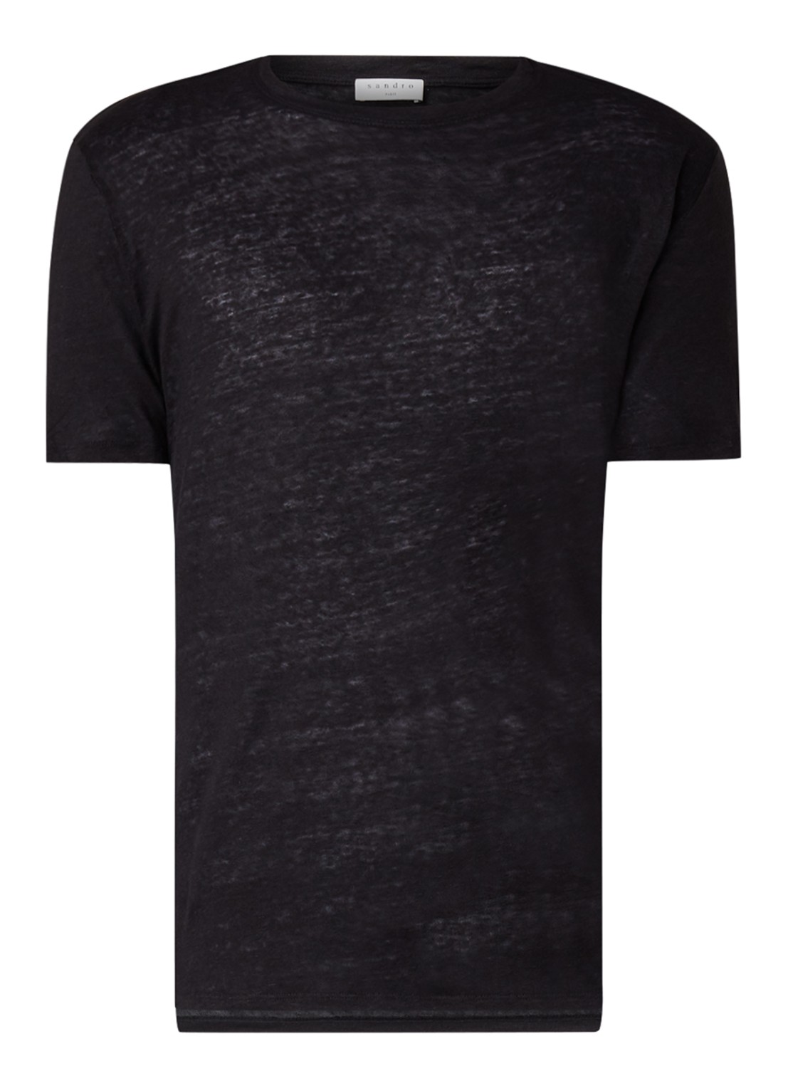 Sandro T-shirt van linnen met ronde hals - voorkant 2 zwart