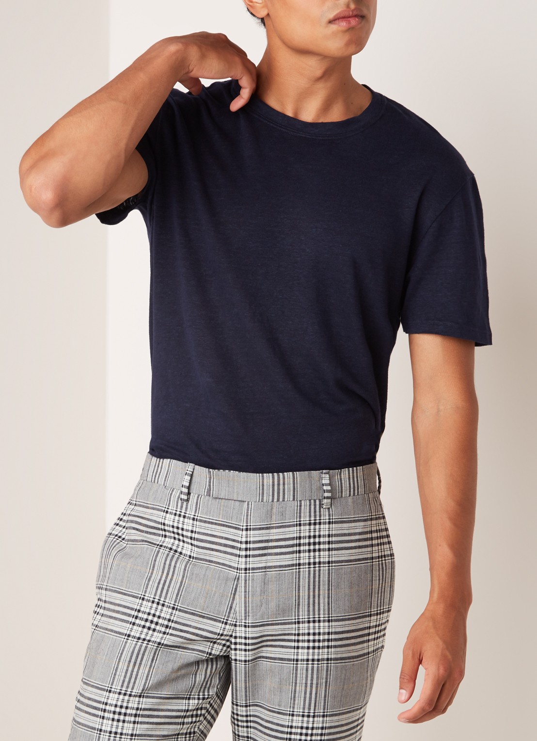 Sandro T-shirt van linnen met ronde hals - detail 4 donkerblauw