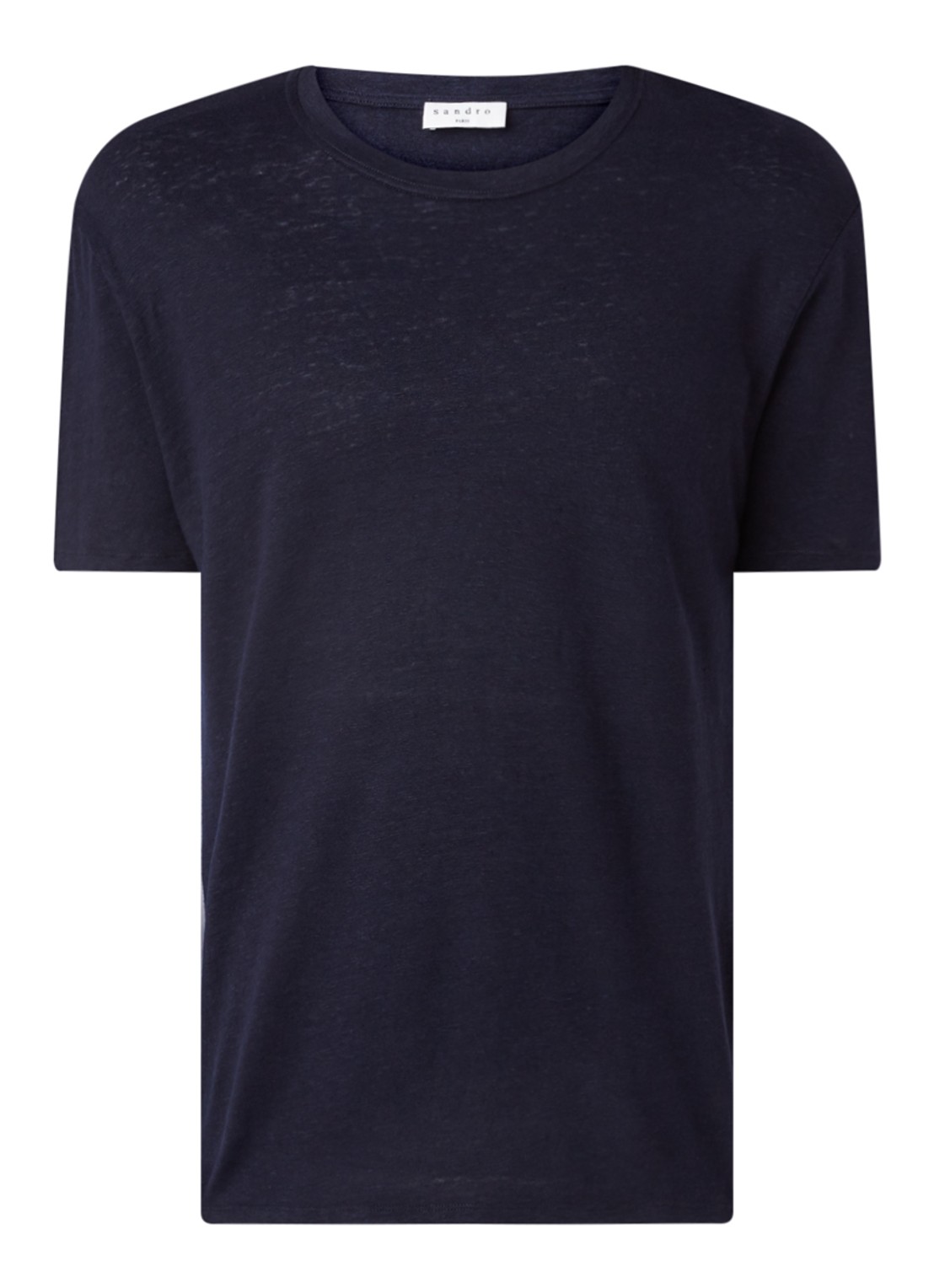 Sandro T-shirt van linnen met ronde hals - voorkant 2 donkerblauw