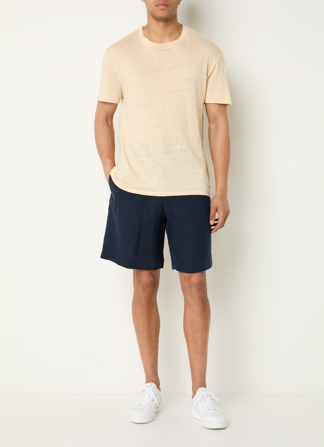 Sandro T-shirt van linnen met ronde hals - voorkant 3 creme