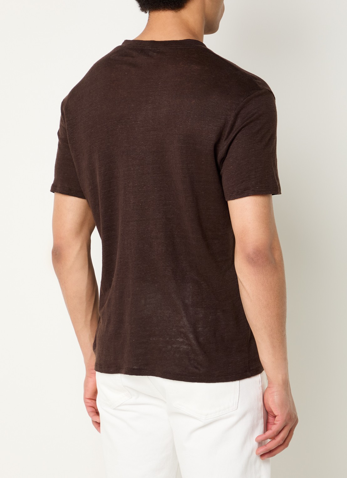 Sandro T-shirt van linnen met ronde hals - achterkant 3 donkerbruin