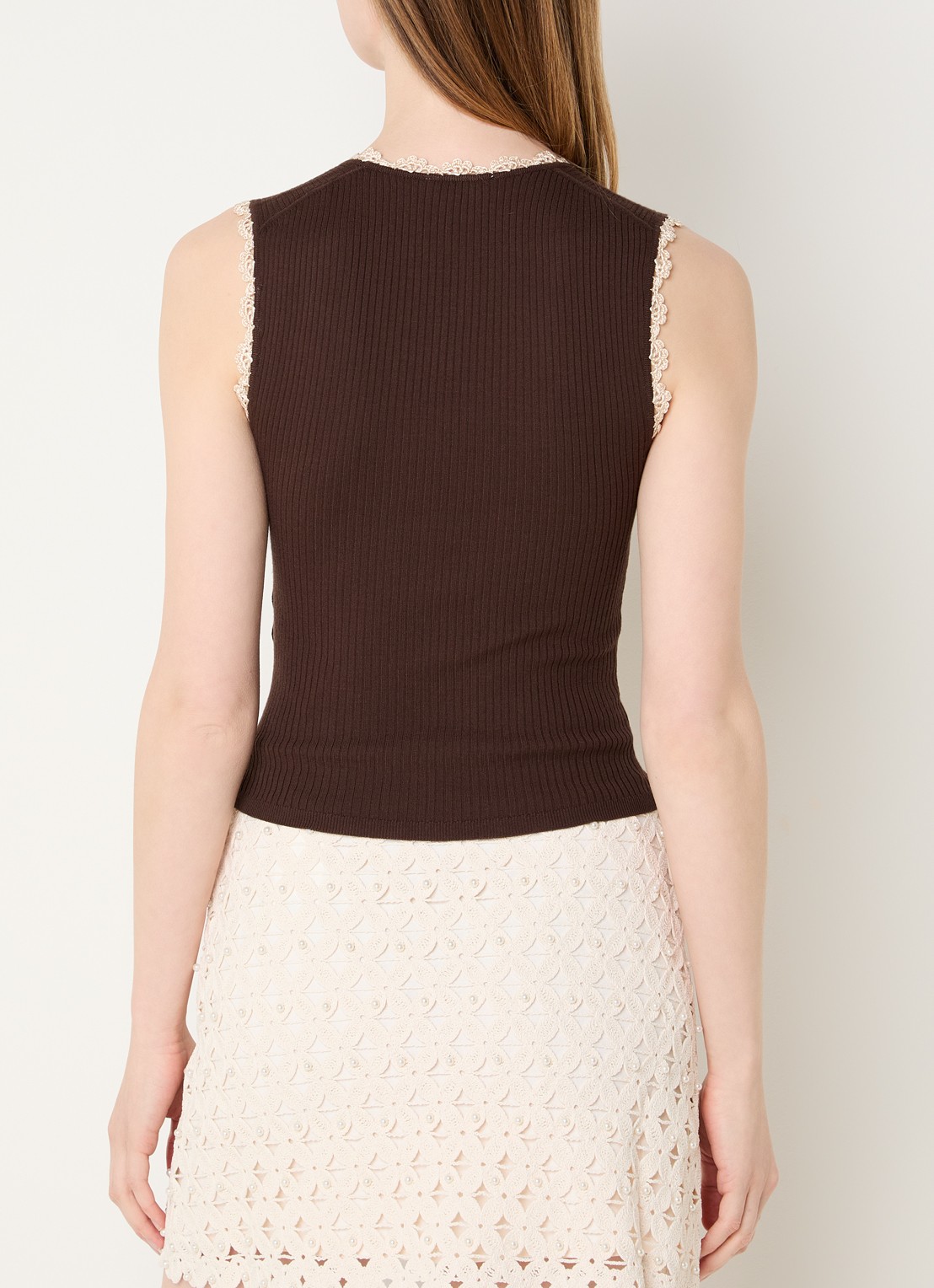 Sandro Tanktop met borduring en ribstructuur - achterkant 4 bruin