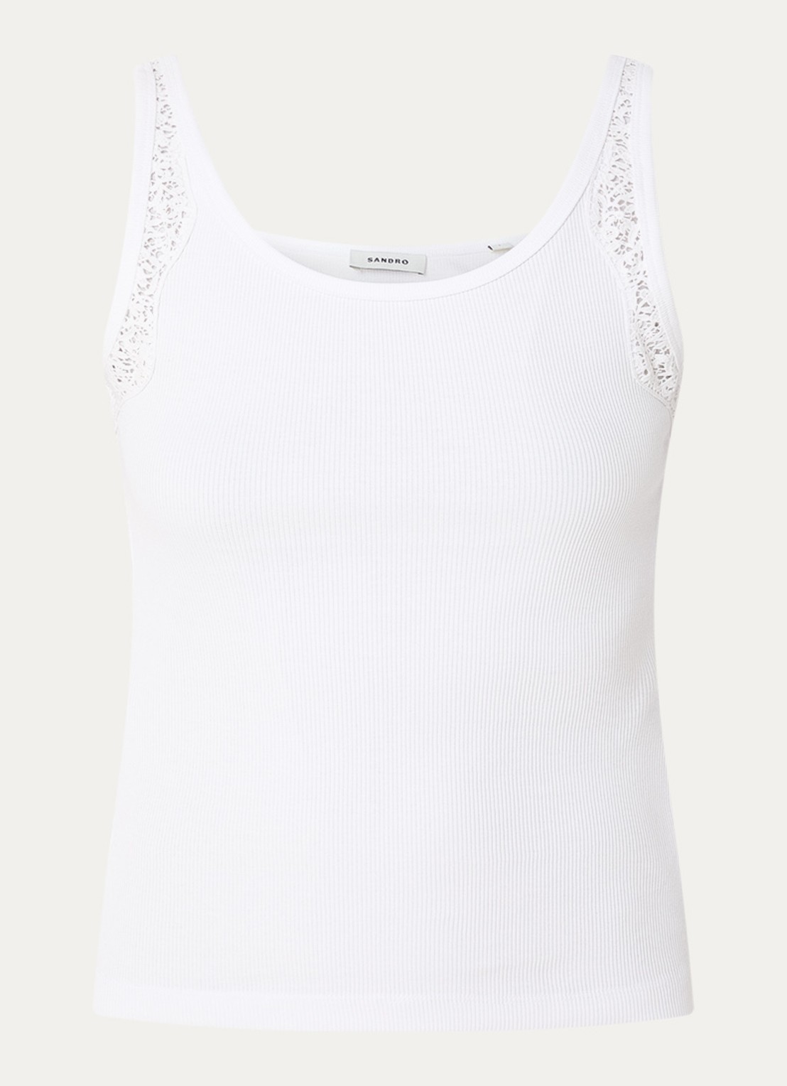 Sandro Tanktop met broderie en ribstructuur - voorkant wit