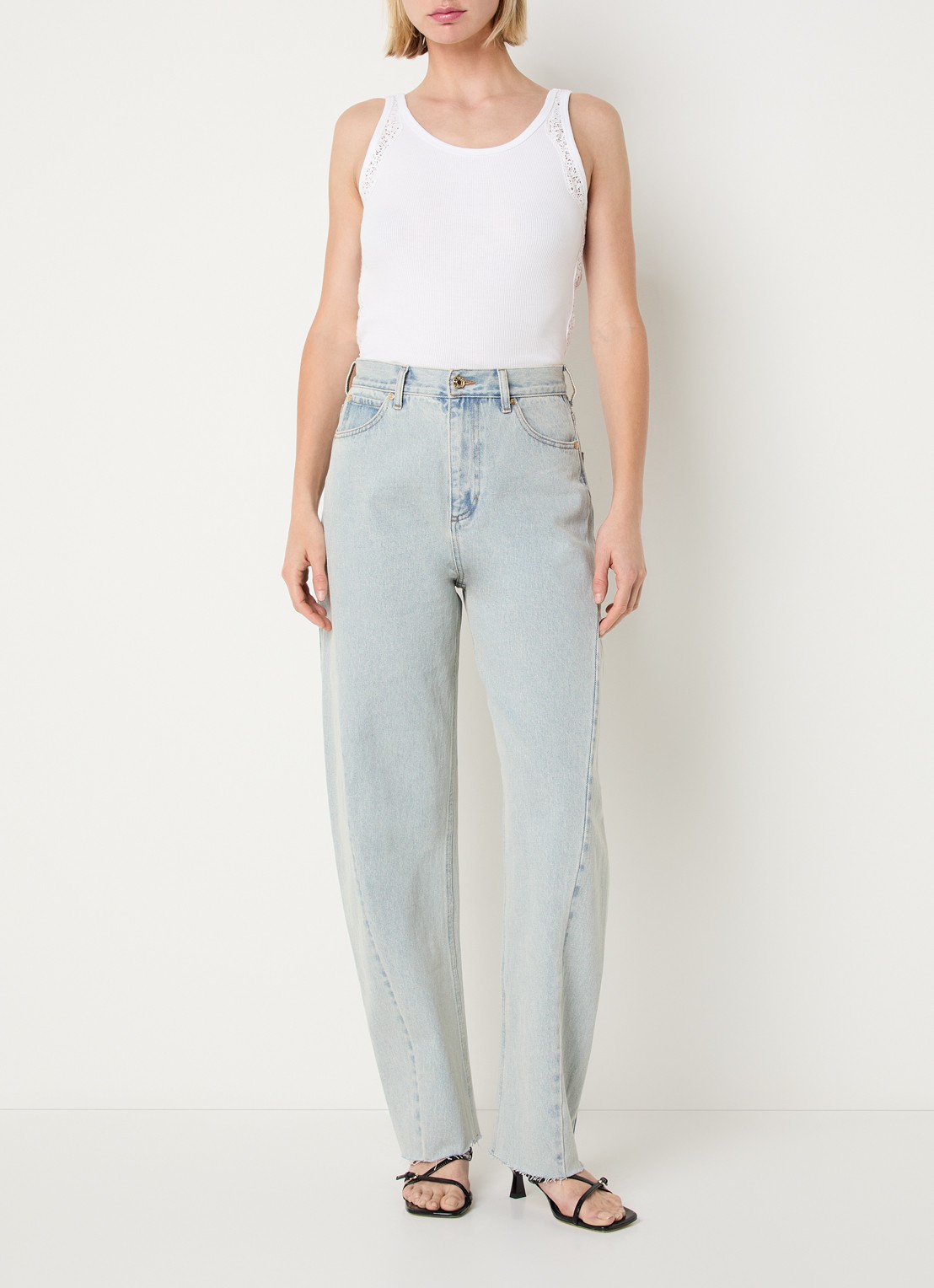 Sandro Tanktop met broderie en ribstructuur - voorkant 2 wit