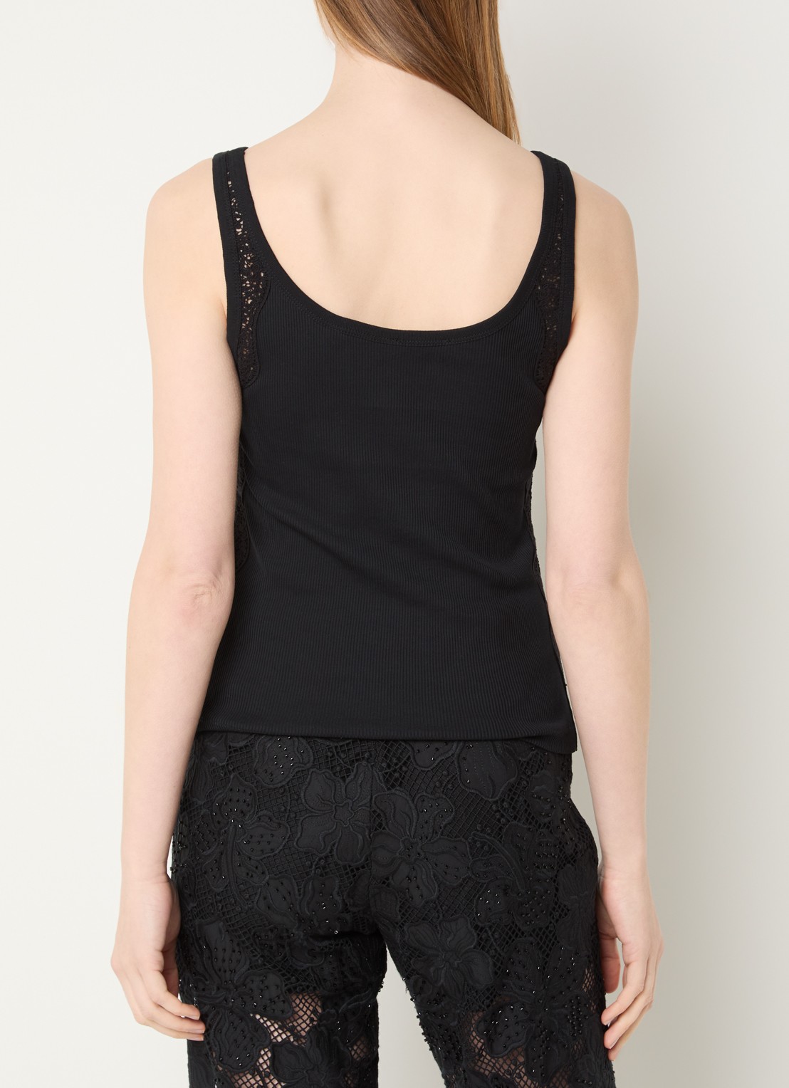 Sandro Tanktop met broderie en ribstructuur - achterkant 4 zwart