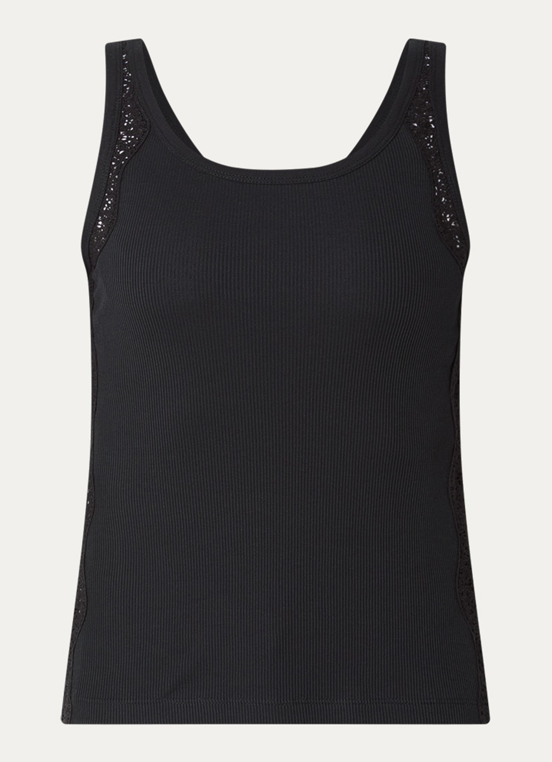 Sandro Tanktop met broderie en ribstructuur - voorkant zwart