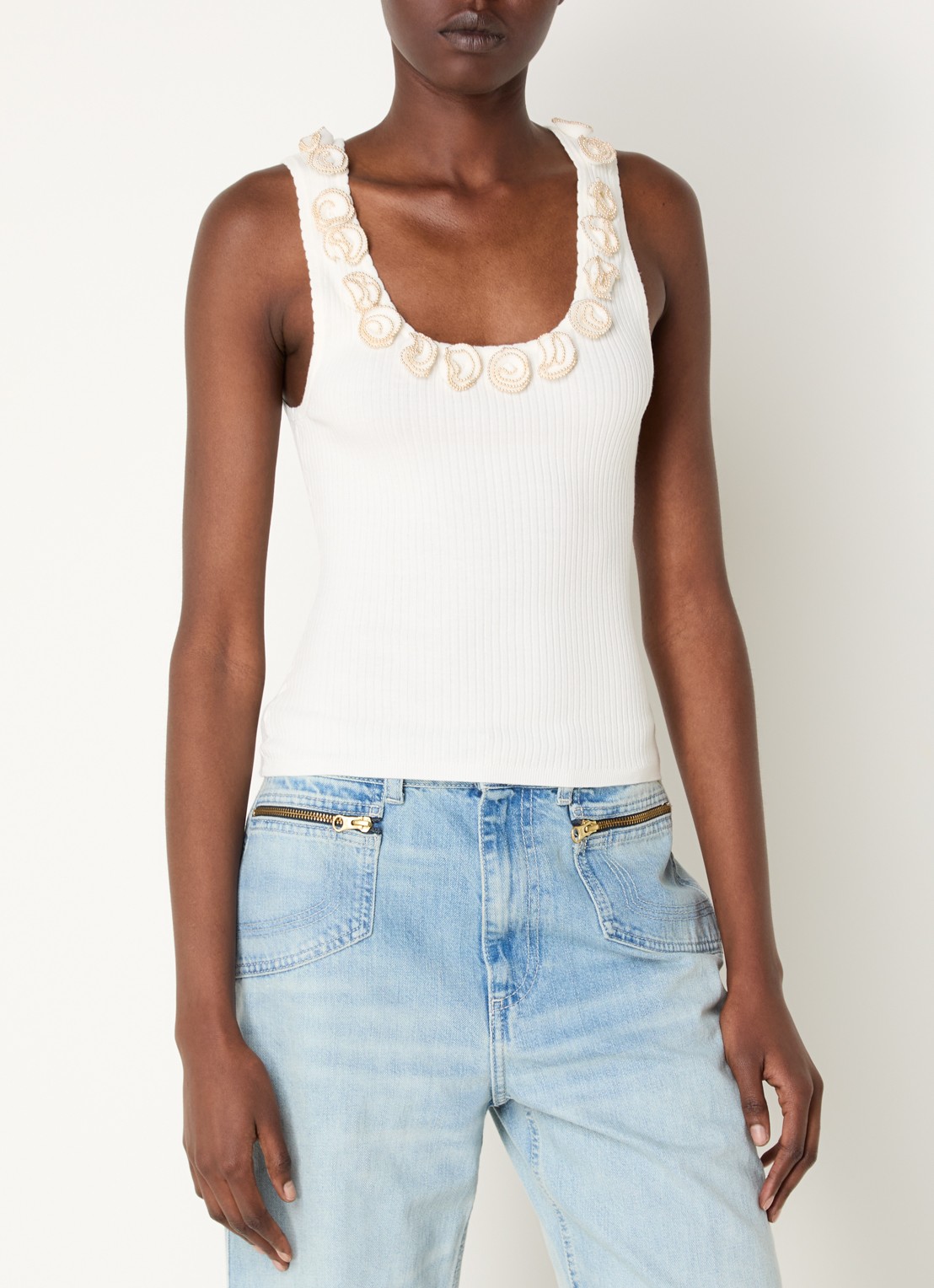 Sandro Tanktop met ribstructuur en strass - detail 2 gebroken wit