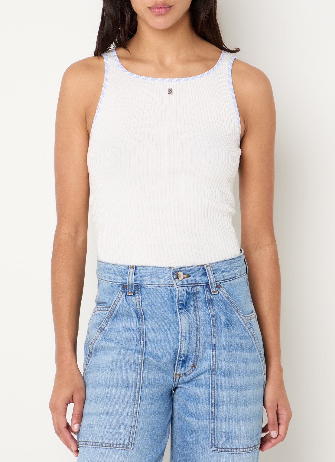 Sandro Tanktop met ribstructuur in zijdeblend - detail gebroken wit