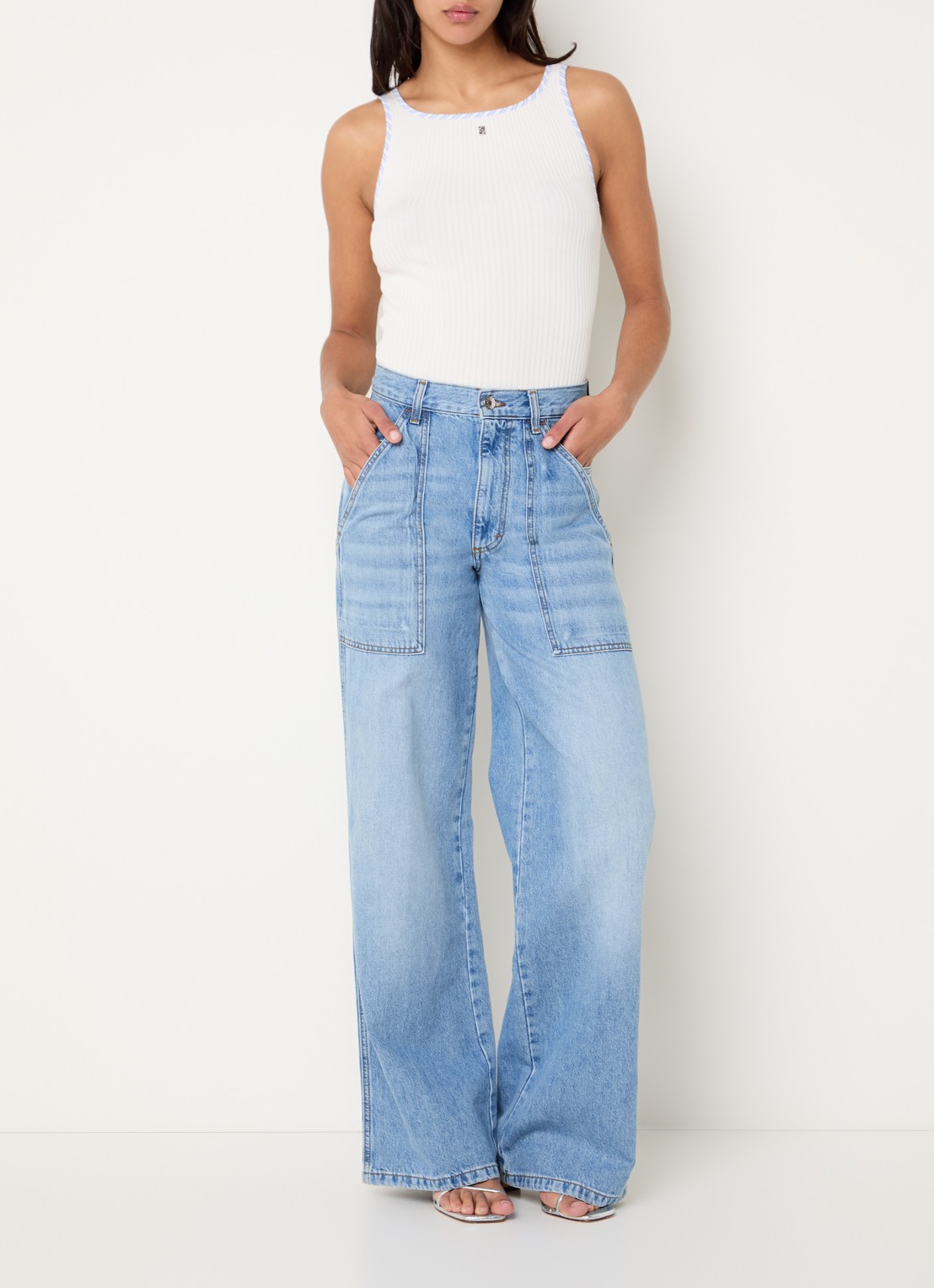 Sandro Tanktop met ribstructuur in zijdeblend - voorkant 3 gebroken wit