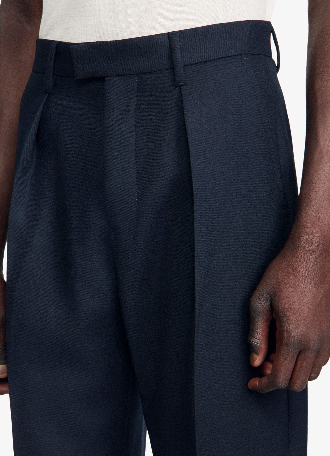 Sandro Tapered fit pantalon van wol - detail 4 donkerblauw