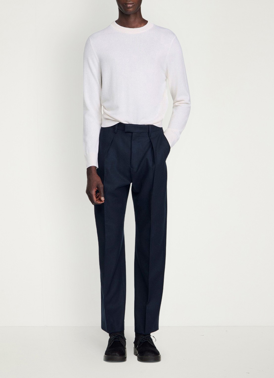 Sandro Tapered fit pantalon van wol - detail 5 donkerblauw
