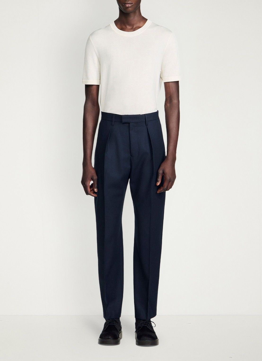 Sandro Tapered fit pantalon van wol - voorkant 2 donkerblauw
