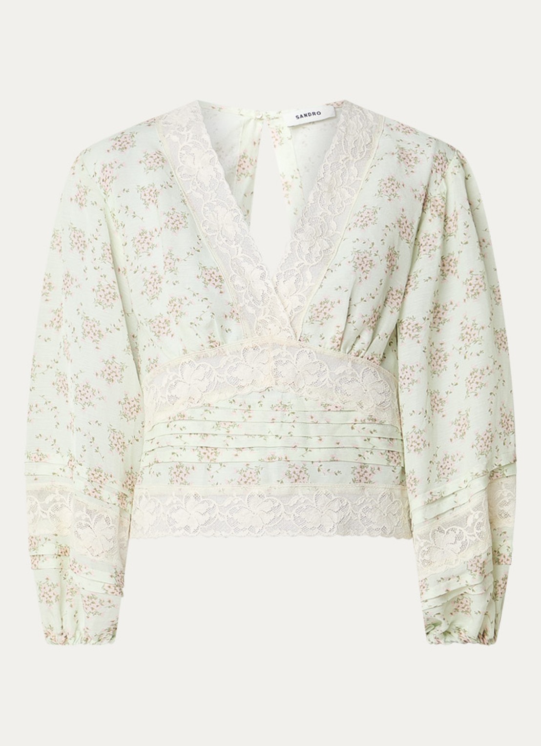 Sandro Top in linnenblend me details van kant - voorkant 2 lindegroen