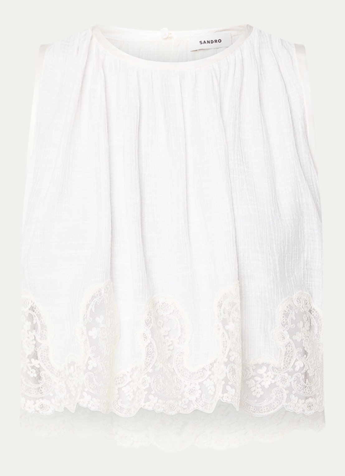 Sandro Top in linnenblend met broderie - voorkant wit