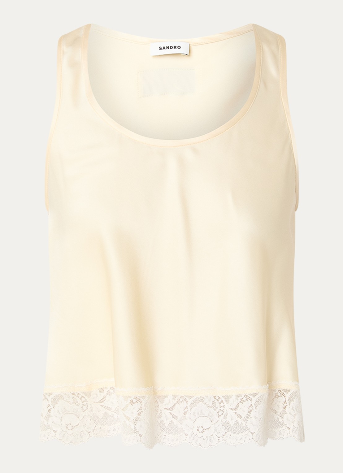 Sandro Top met broderie en ronde hals - voorkant vanillegeel