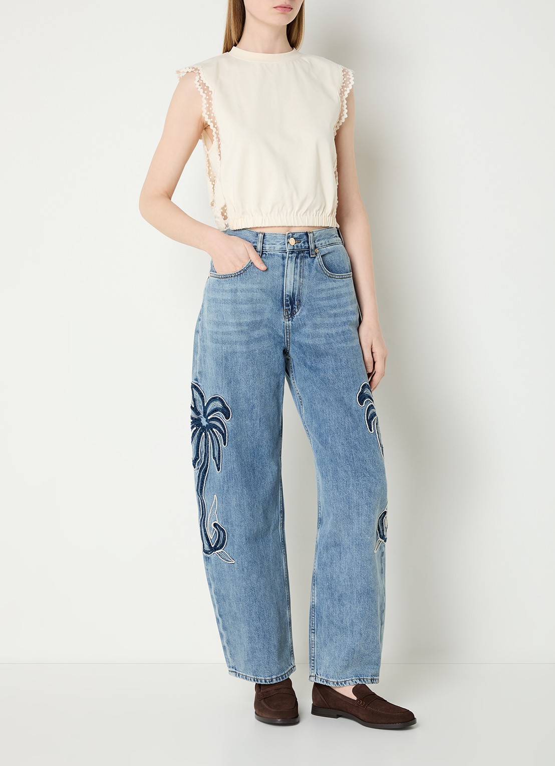 Sandro Top met details van kant - voorkant 2 beige