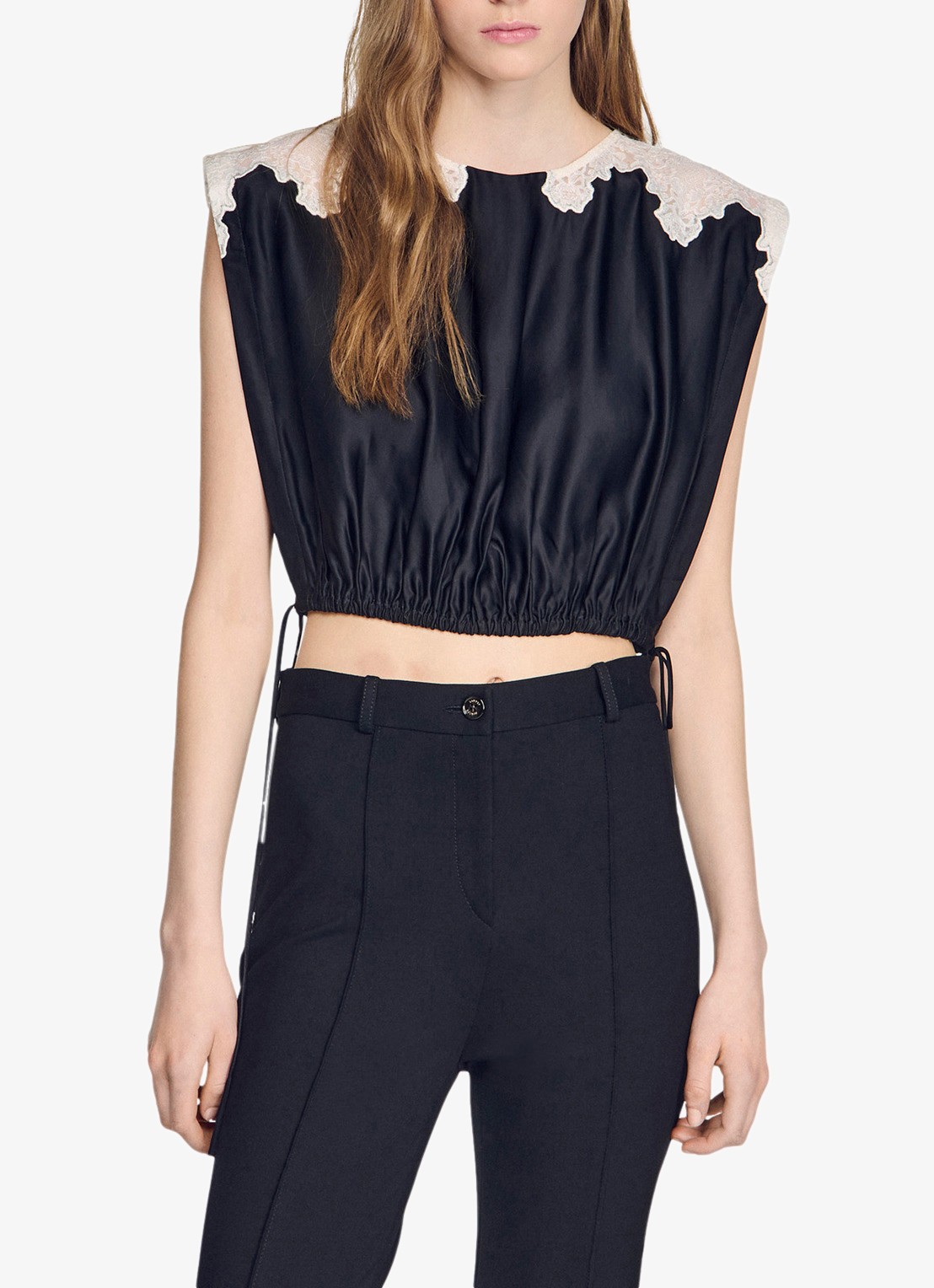Sandro Top met details van kant - detail 3 zwart / ecru