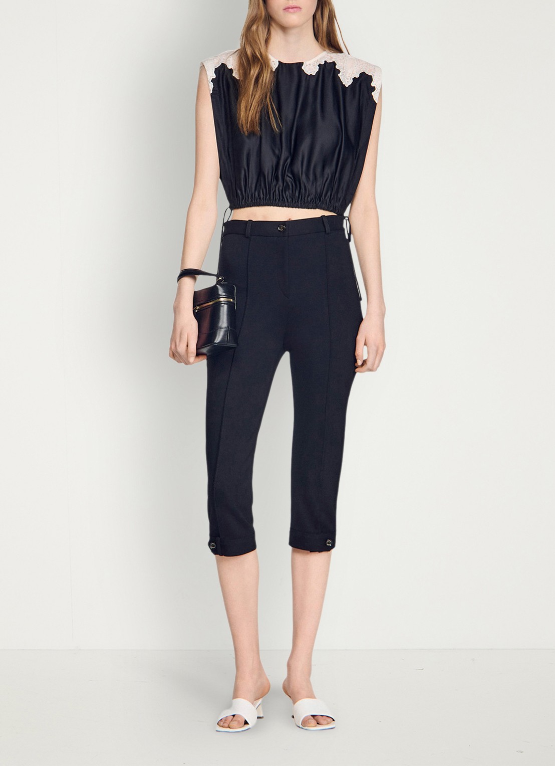 Sandro Top met details van kant - voorkant 2 zwart / ecru