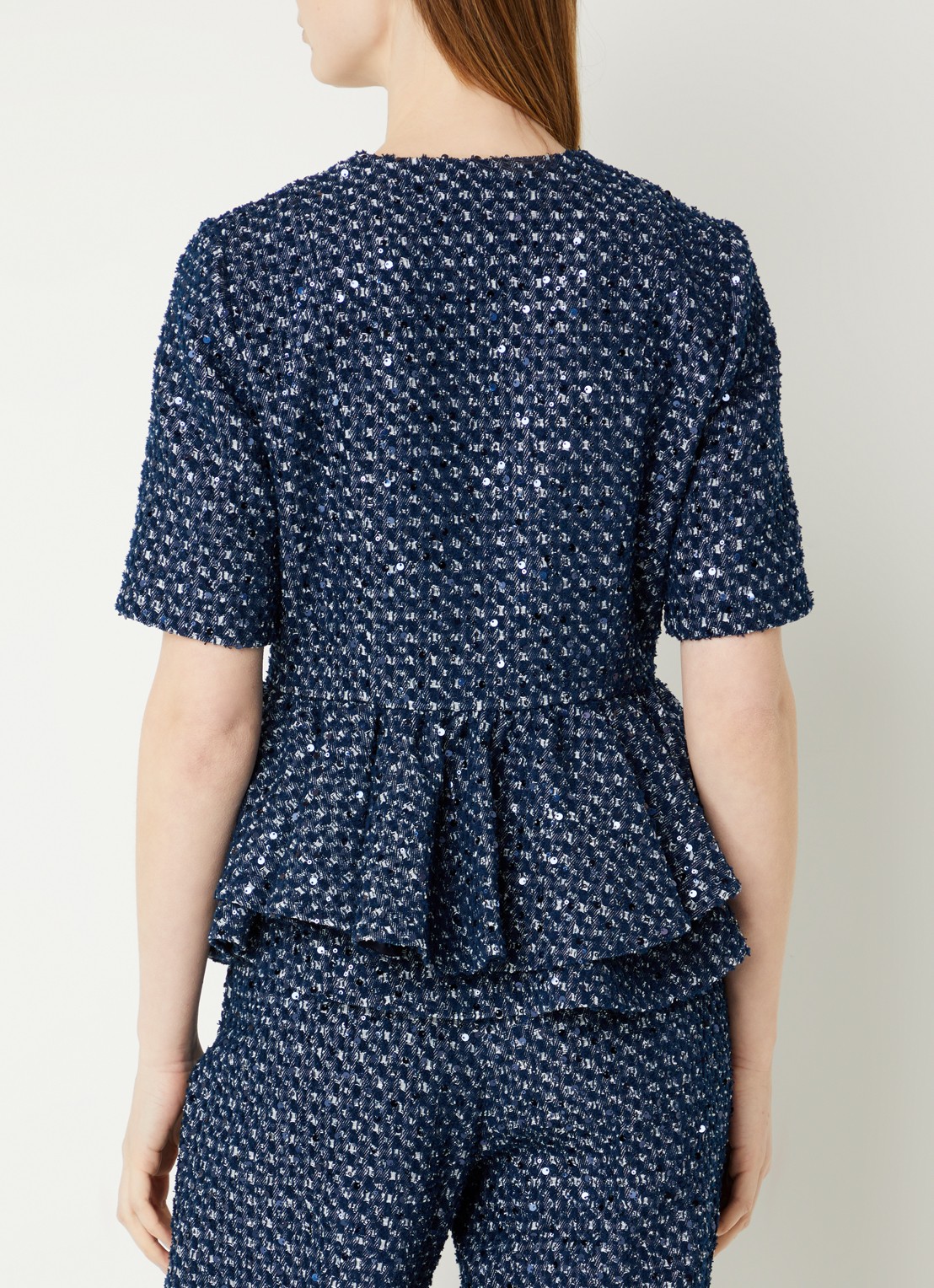 Sandro Top met pailletten en peplum - achterkant 2 indigo