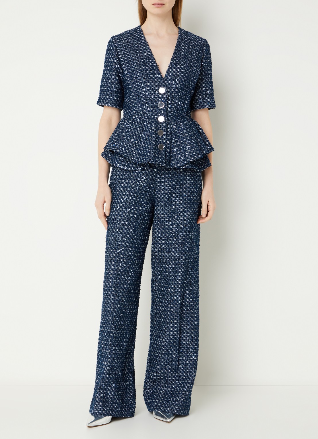 Sandro Top met pailletten en peplum - voorkant 4 indigo