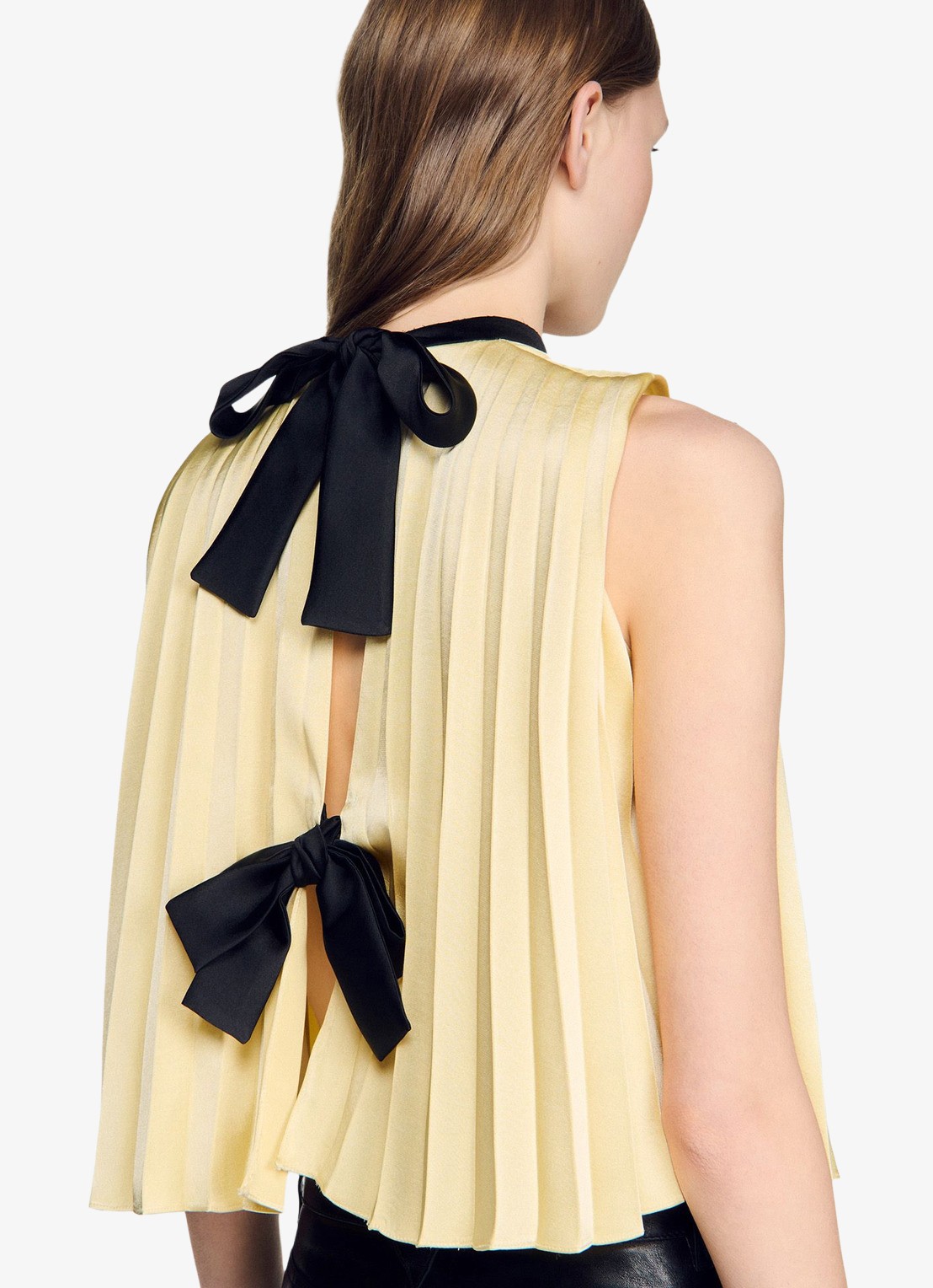 Sandro Top met plissé en strik detail - detail 5 straw / beige