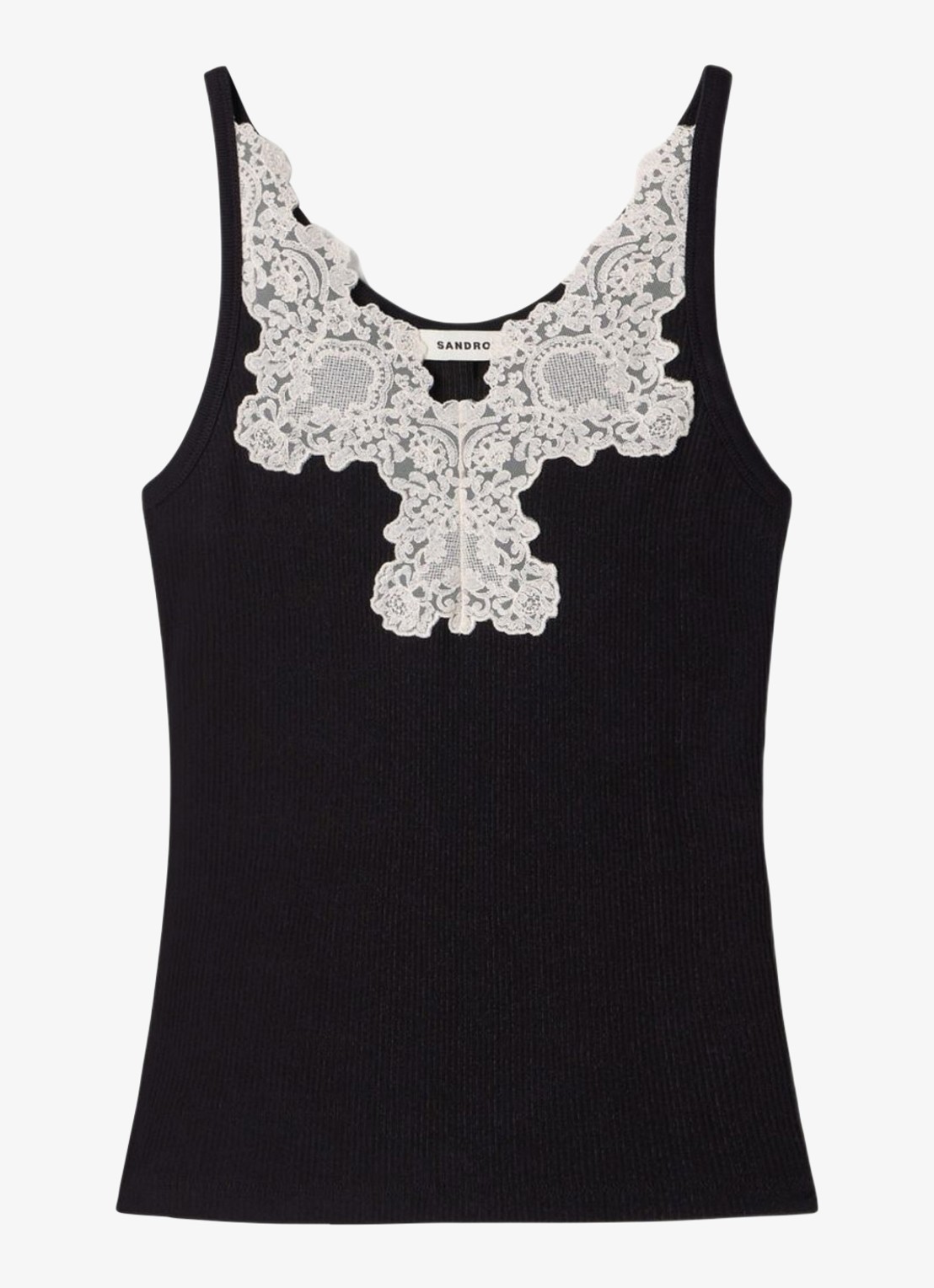 Sandro Top met spaghettibandjes en details van kant - voorkant 6 black / zwart