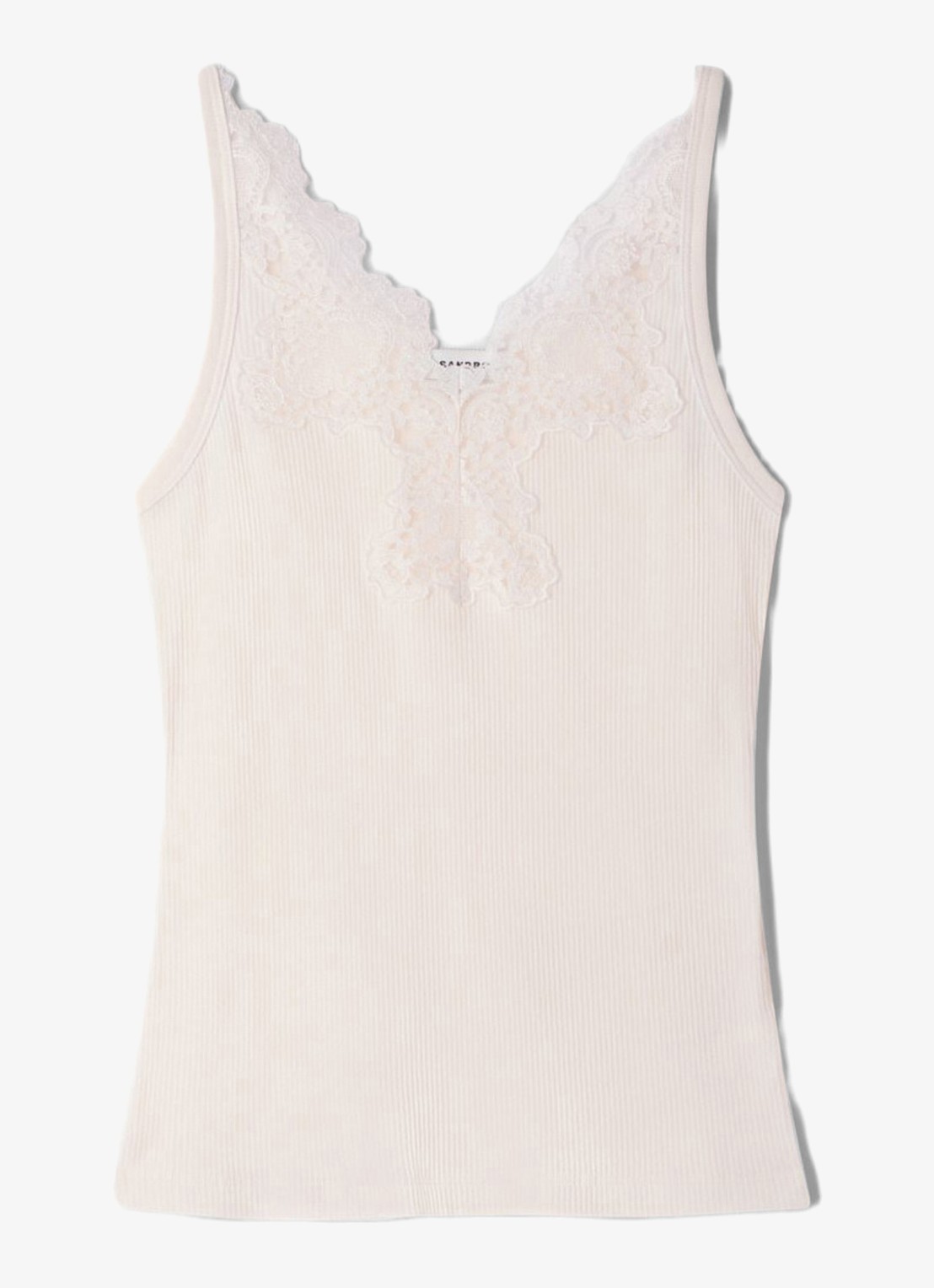 Sandro Top met spaghettibandjes en details van kant - voorkant beige