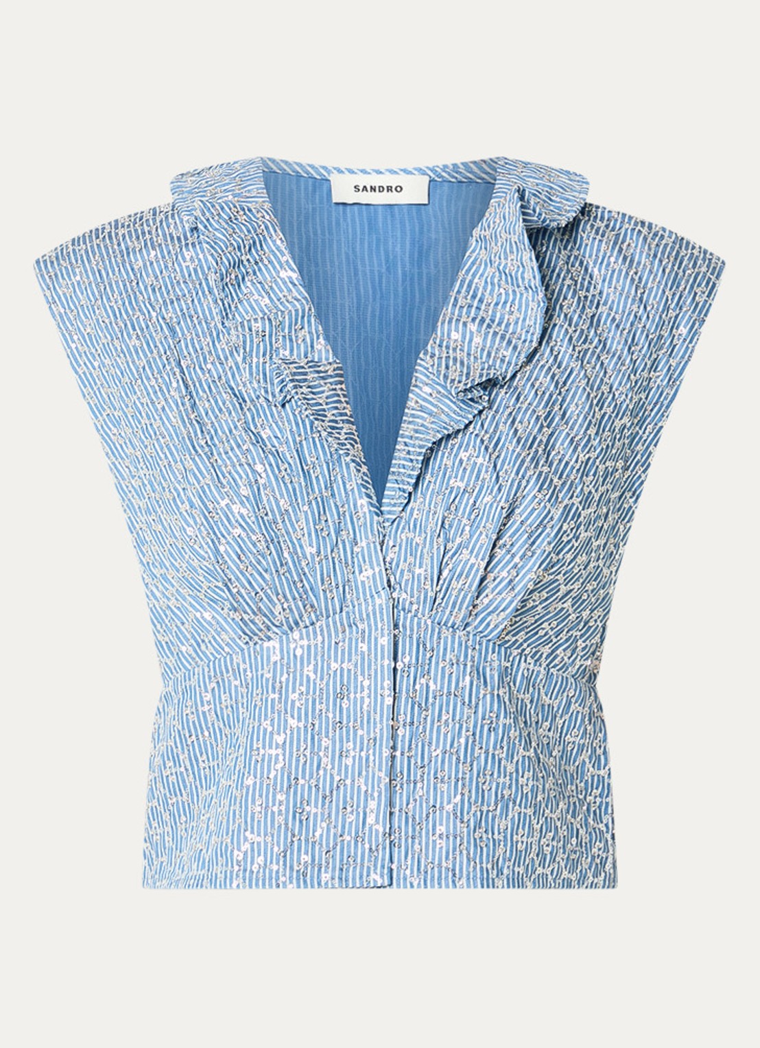 Sandro Top met strass en V-hals - voorkant blauwgrijs