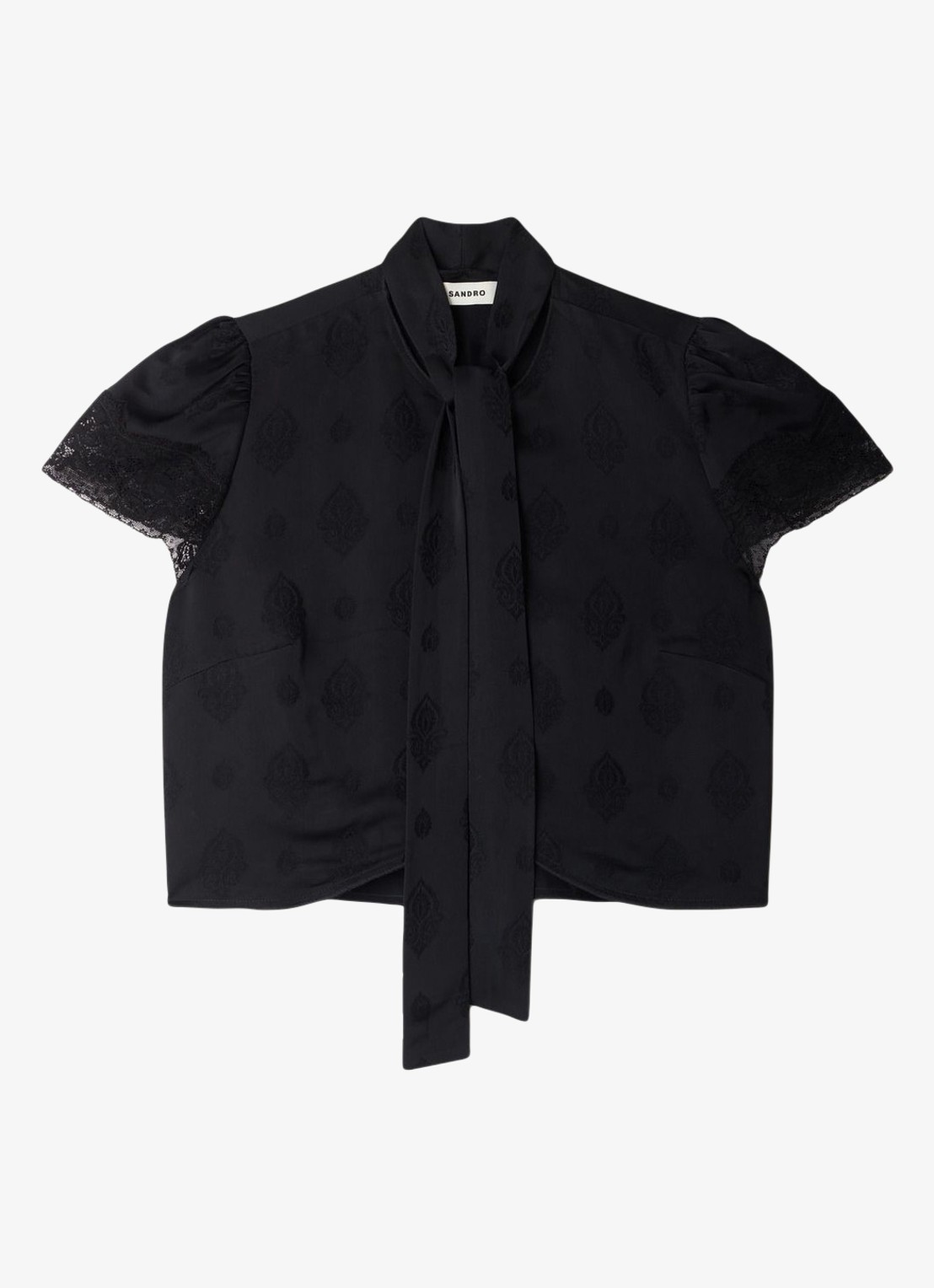 Sandro Top met strikkraag en details van kant - voorkant black / zwart
