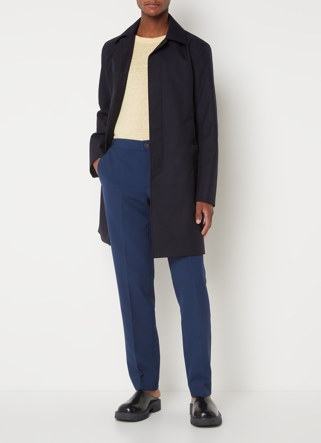 Sandro Trenchcoat in wolblend met steekzakken - voorkant 4 donkerblauw
