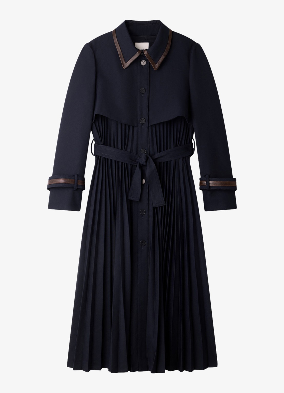 Sandro Trenchcoat met plooien - voorkant donkerblauw