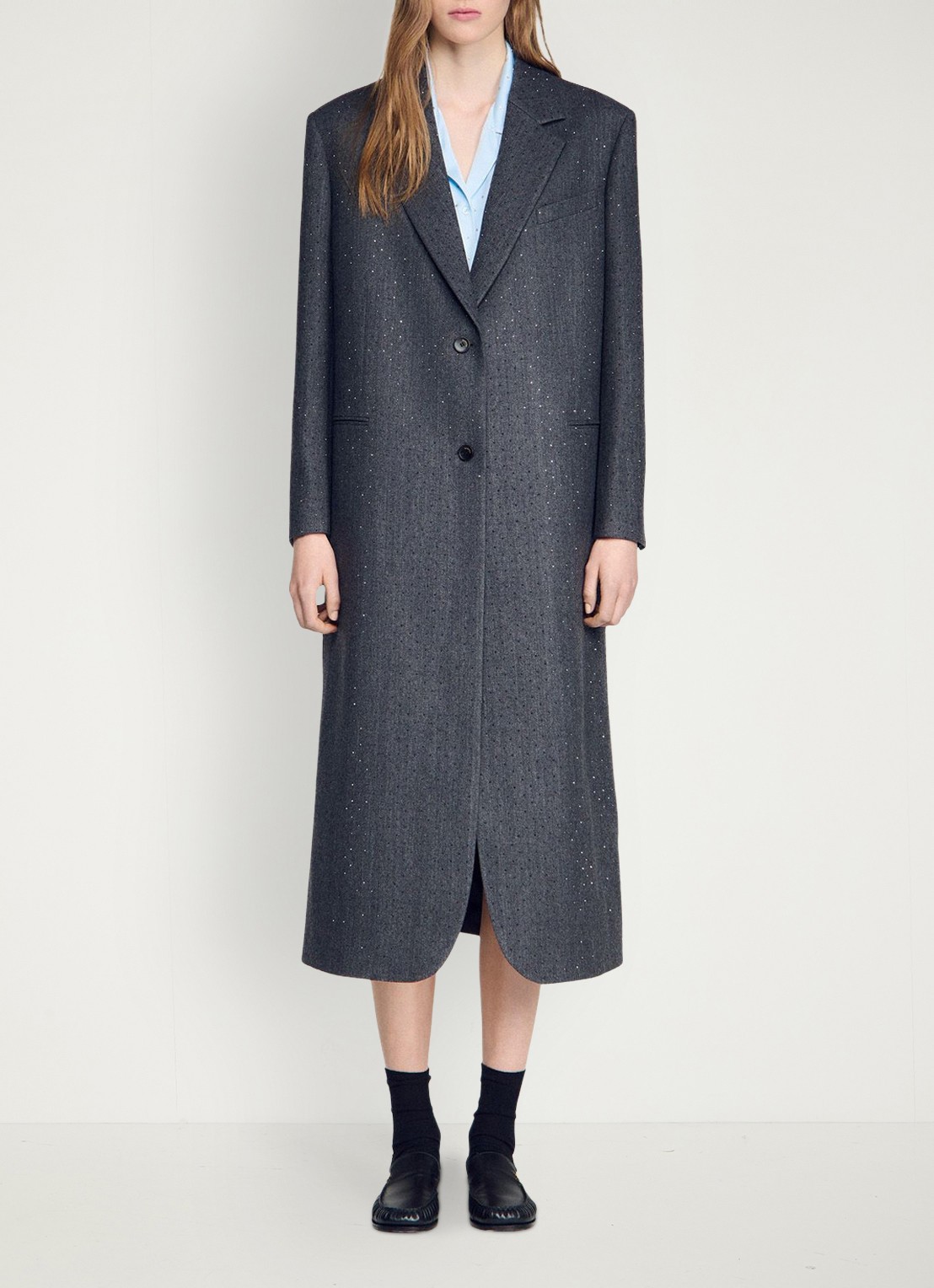 Sandro Trenchcoat met stippenprint - detail 2 dark grey / grijs