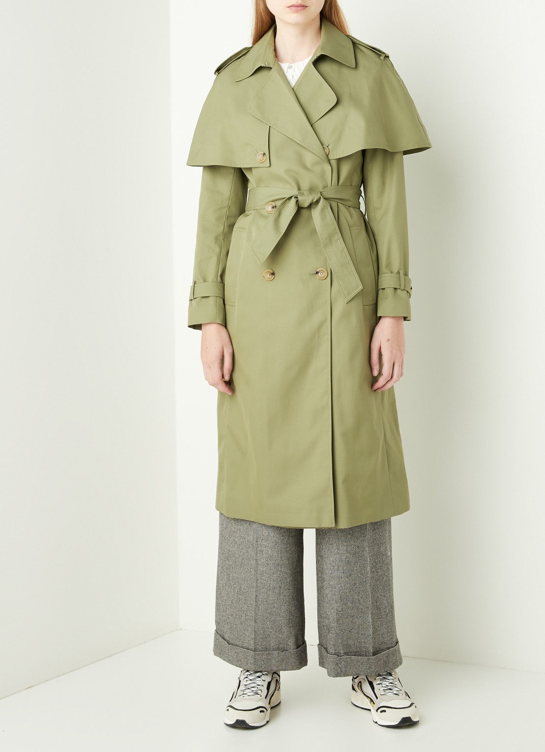 Sandro Trenchcoat met strikceintuur - detail mosgroen