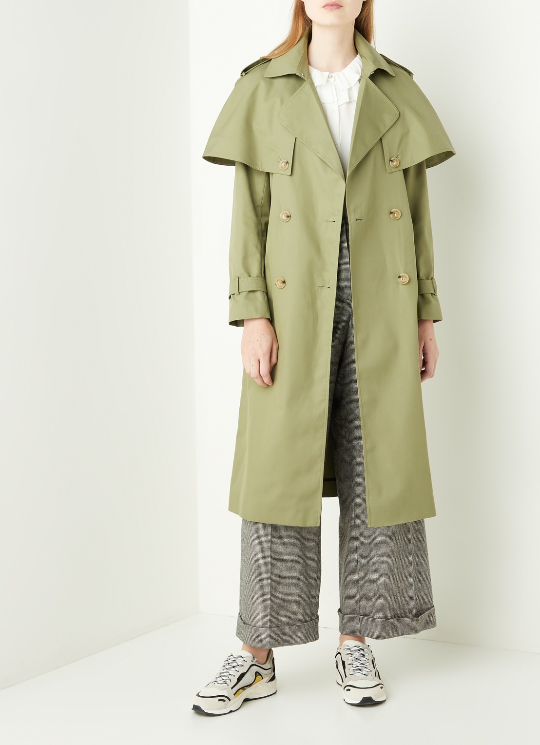 Sandro Trenchcoat met strikceintuur - voorkant 3 mosgroen