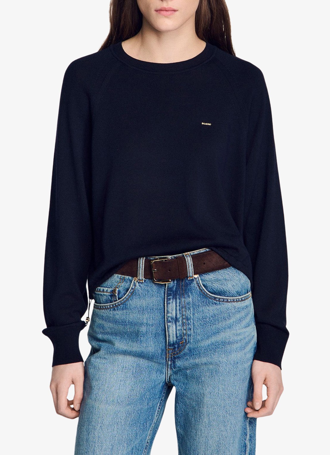 Sandro Trui in wolblend met logo - detail donkerblauw
